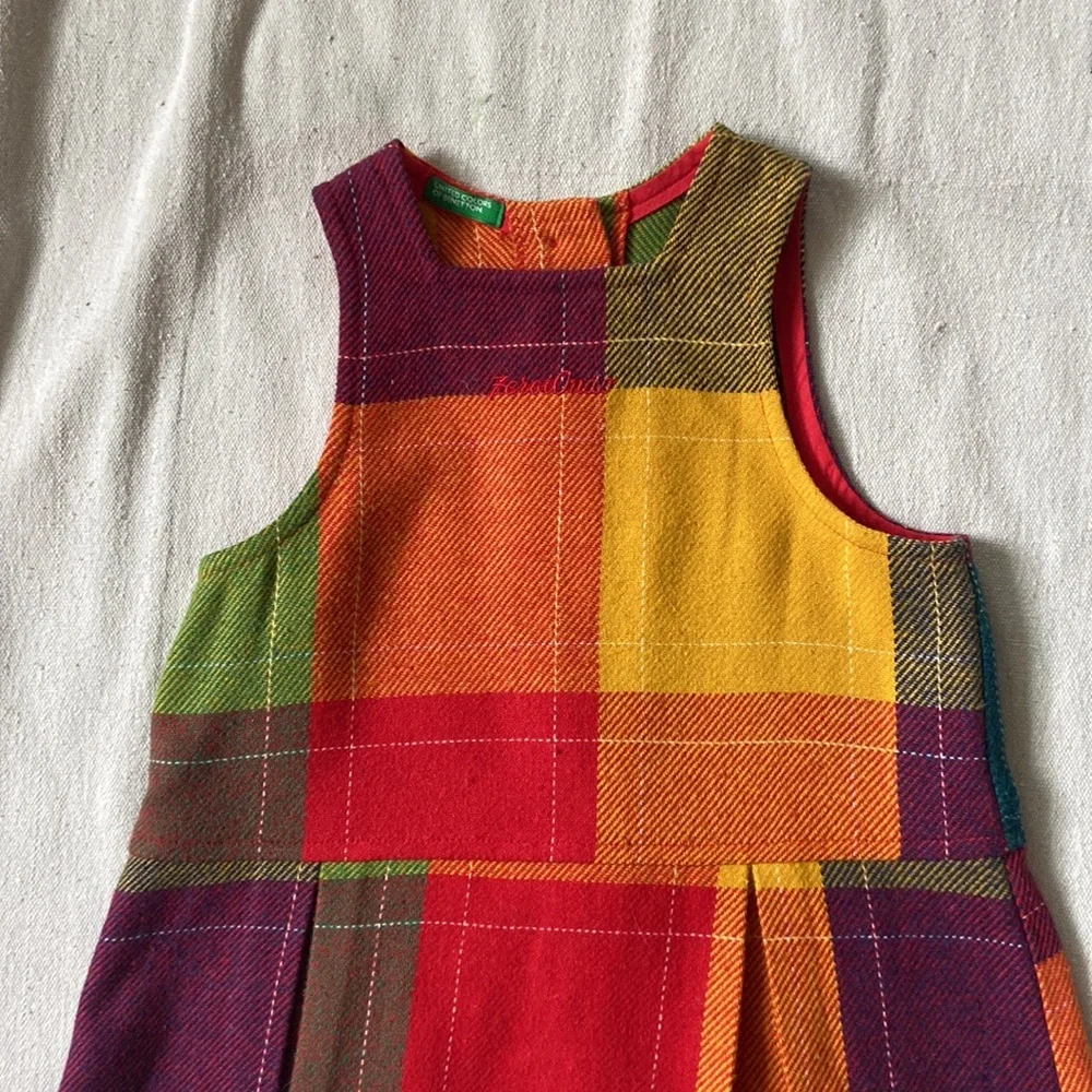 UNITED COLORS OF BENETTON Y2K WOOL Dress Tunic Top Skirt Preppy Gingham